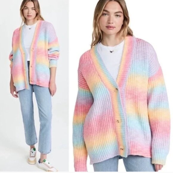 Blank NYC Sweaters - Blank NYC "I Hope So" Oversized Cardigan Sweater rainbow pastel